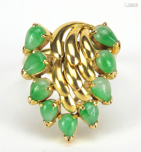 Chinese 14ct gold green jade ring in the...