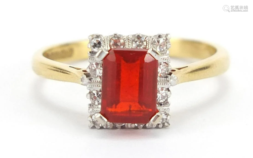 18ct gold red stone and diamond ring, si...