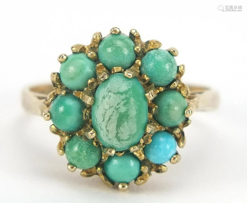 Antique design 9ct gold turquoise cluste...