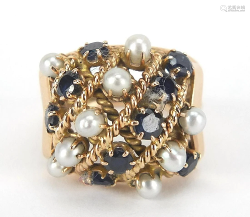 Nu-Nu, 14ct gold sapphire and pearl pier...