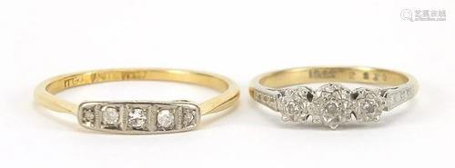 Two 18ct gold and platinum diamond rings...