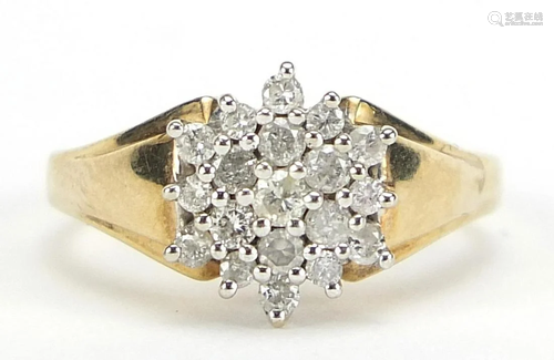 9ct gold diamond three tier cluster ring...