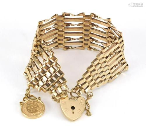 9ct gold eight row gate bracelet with lo...