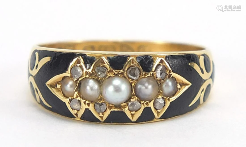 Antique 18ct gold, pearl, diamond and bl...