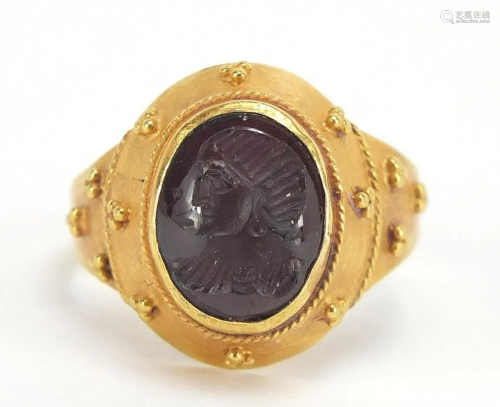 Antique unmarked gold intaglio silver ri...