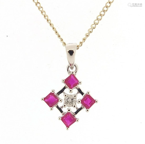 9ct white gold diamond and ruby pendant ...