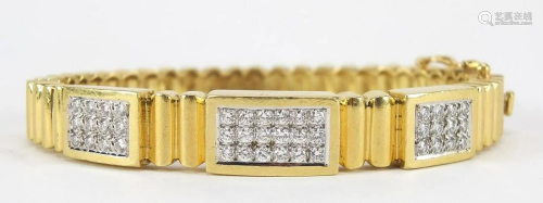 18ct gold diamond cluster hinged bangle,...