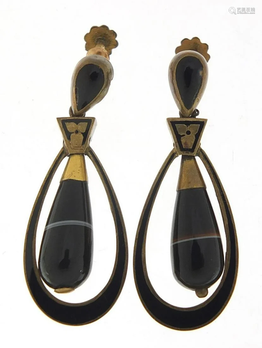 Pair of antique Scottish agate and black...