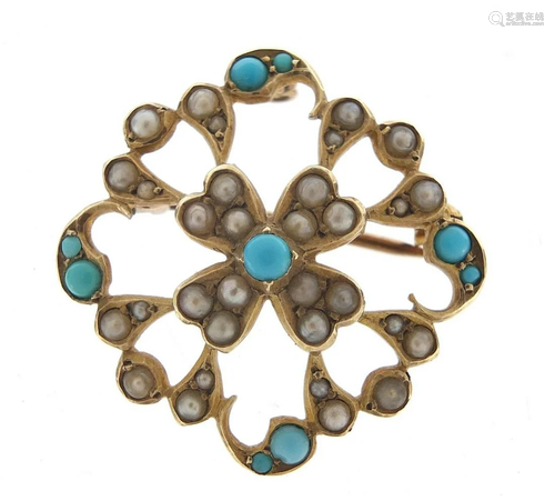 9ct gold turquoise and seed pearl pendan...