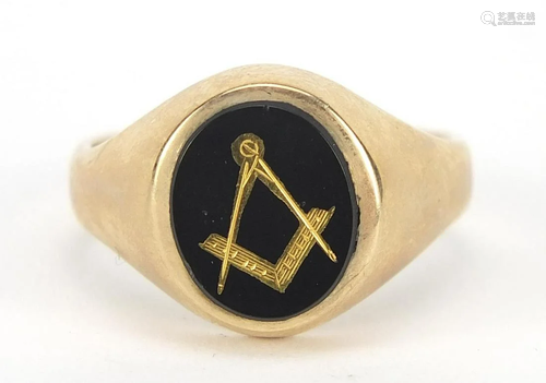 9ct gold and black onyx masonic signet r...