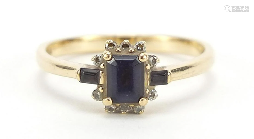 9ct gold sapphire and diamond ring, size...