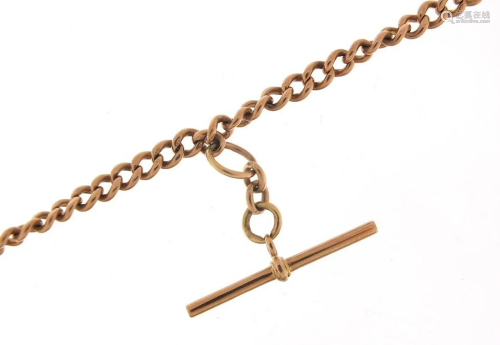 9ct rose gold watch chain with T bar, 45...