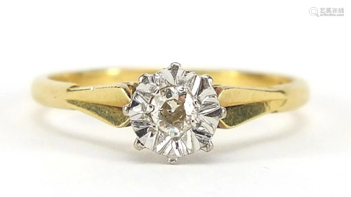 18ct gold diamond solitaire ring, size Q...