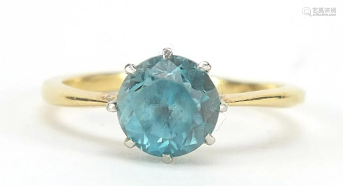 18ct gold blue stone solitaire ring, pos...