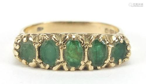 9ct gold graduated emerald five stone ri...