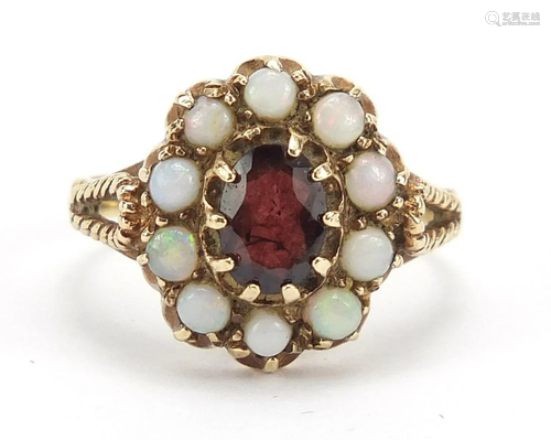 Antique design 9ct gold garnet and opal ...