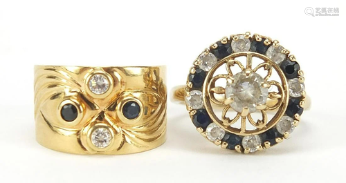 Two sapphire and clear stone rings inclu...