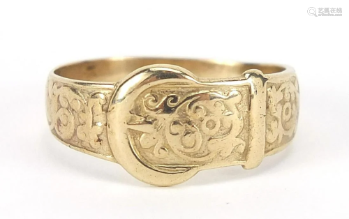 9ct gold buckle design ring, size V, 4.6...