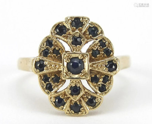 Art Deco design 9ct gold sapphire ring, ...