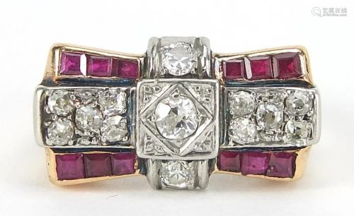Art Deco unmarked gold diamond and ruby ...