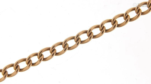 9ct rose gold watch chain with T bar, 35...