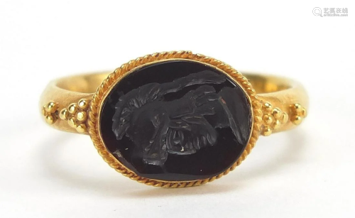 Antique unmarked gold intaglio seal ring...