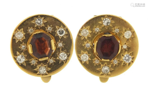 Pair of continental unmarked gold diamon...