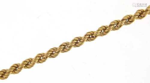 9ct gold rope twist necklace, 72cm in le...