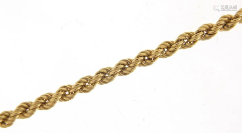 9ct gold rope twist necklace, 72cm in le...