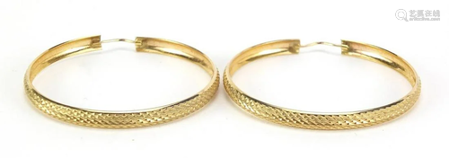 Pair of large 9ct gold hoop earrings wit...