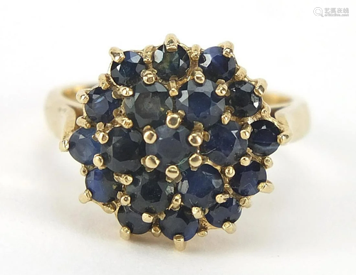 9ct gold sapphire three tier cluster rin...