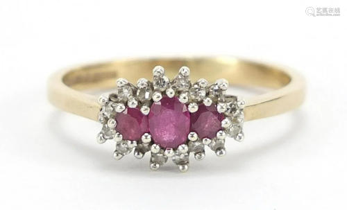 9ct gold ruby and diamond cluster ring, ...