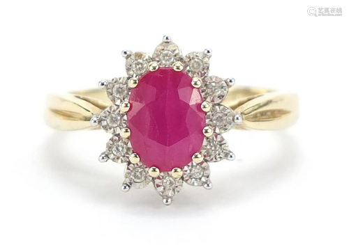 9ct gold ruby and diamond ring, size M, ...