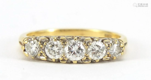 18ct gold diamond five stone ring, the c...