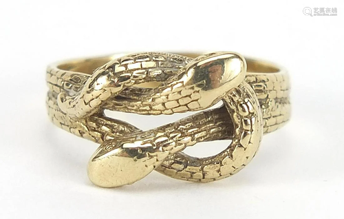 9ct gold serpent ring, size Q/R, 4.4g