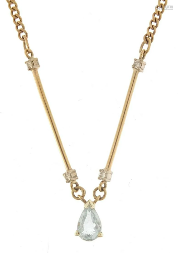 9ct gold blue stone and diamond necklace...