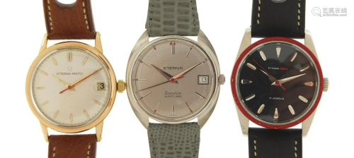 Eterna, three gentlemen's wristwatches i...