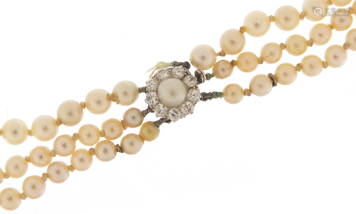 Three row graduated pearl necklace with ...