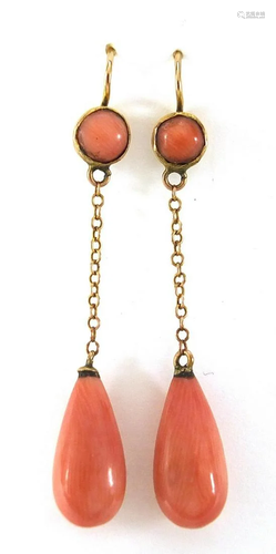 Pair of antique unmarked gold pink coral...