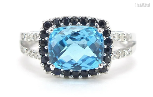 9ct white gold blue topaz, sapphire and ...