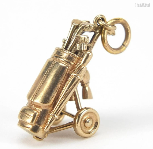 9ct gold golf club and caddy charm, 3cm ...