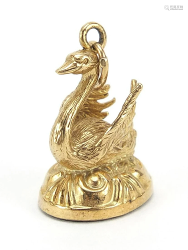 9ct gold swan design intaglio seal fob c...