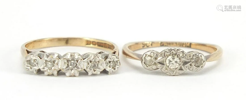 Two 9ct gold diamond rings, size N, 3.8g