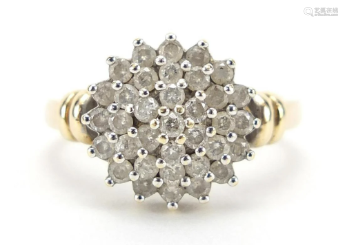 9ct gold diamond four tier cluster ring,...