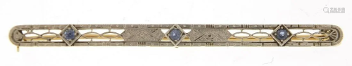 Art Deco 14ct gold and platinum sapphire...