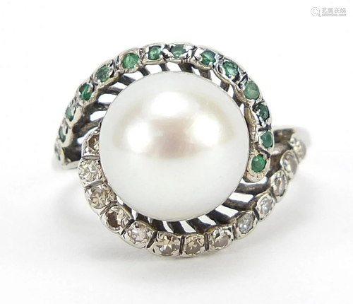 9ct white gold cultured pearl and diamon...