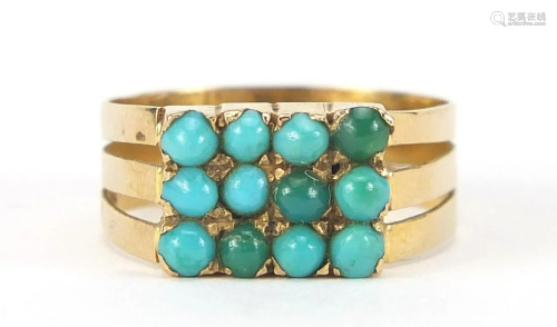 Egyptian gold turquoise cluster ring, si...
