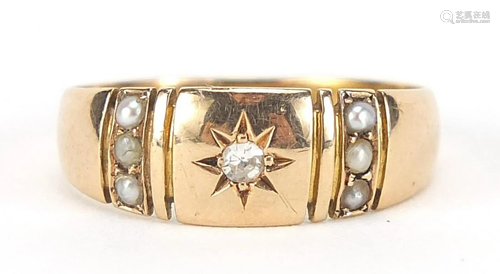 Antique 15ct gold diamond and seed pearl...