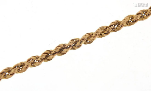 9ct gold rope twist necklace, 68cm in le...