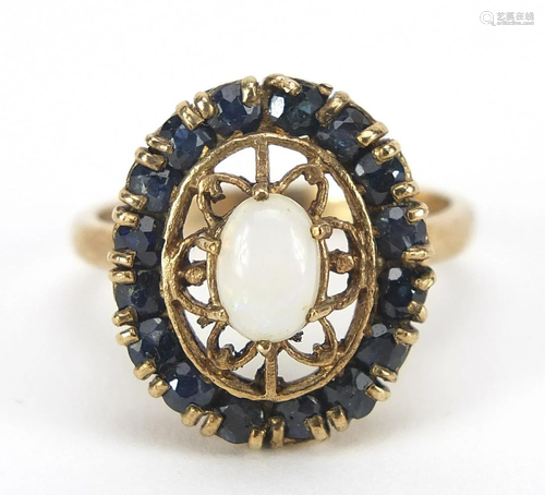 9ct gold opal and sapphire ring with pie...